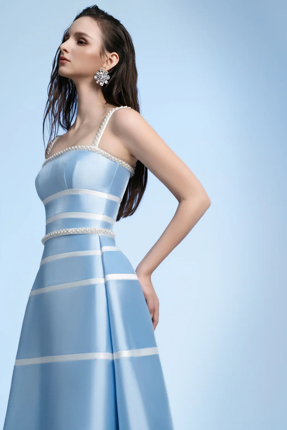 Ava A-line Bead Taffeta Midi Dress