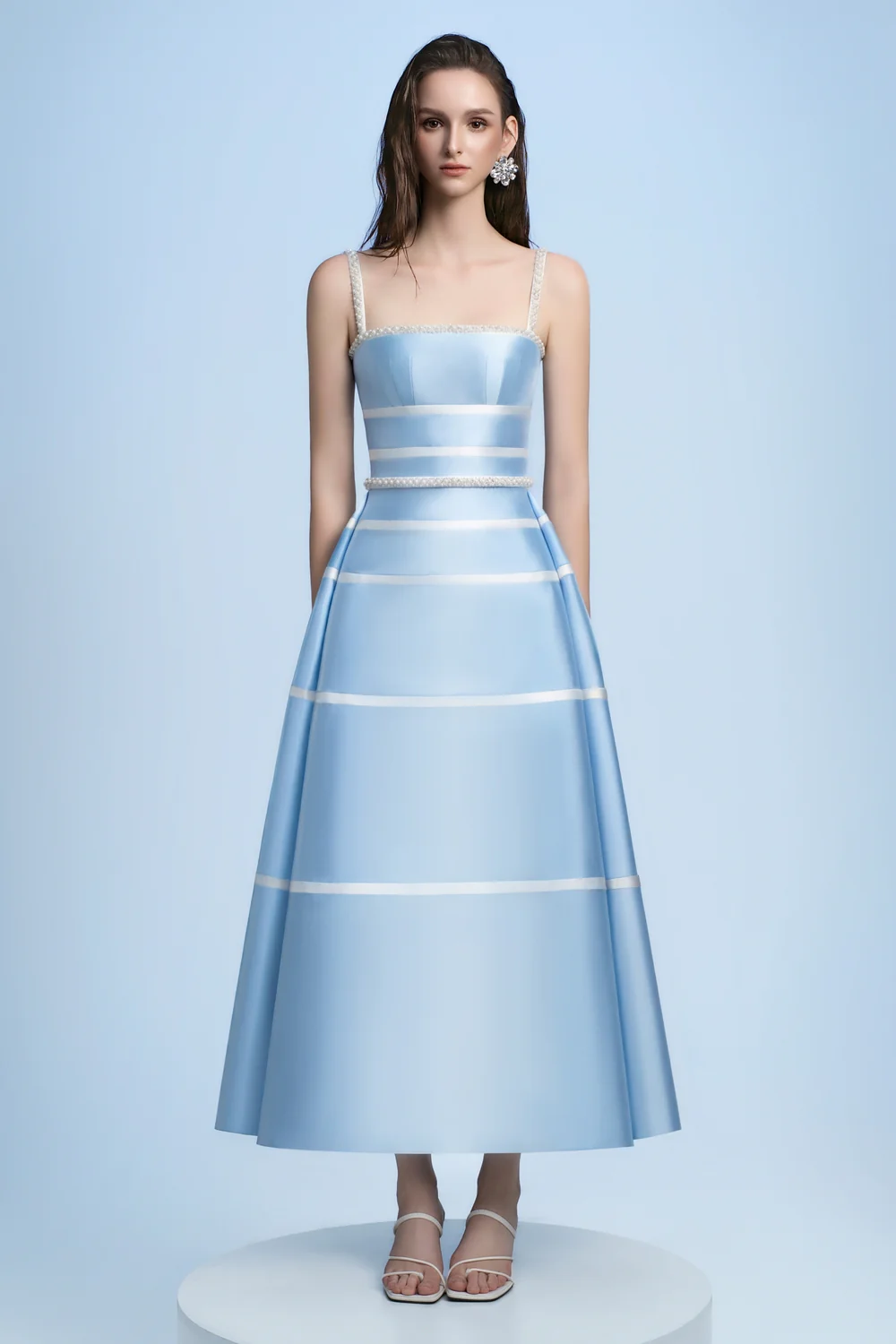 Ava A-line Bead Taffeta Midi Dress