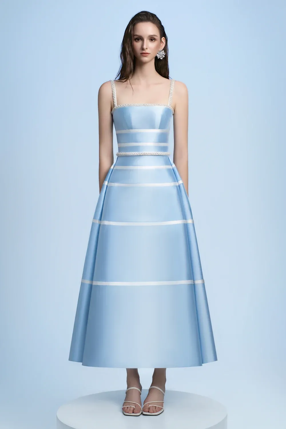 Ava A-line Bead Taffeta Midi Dress