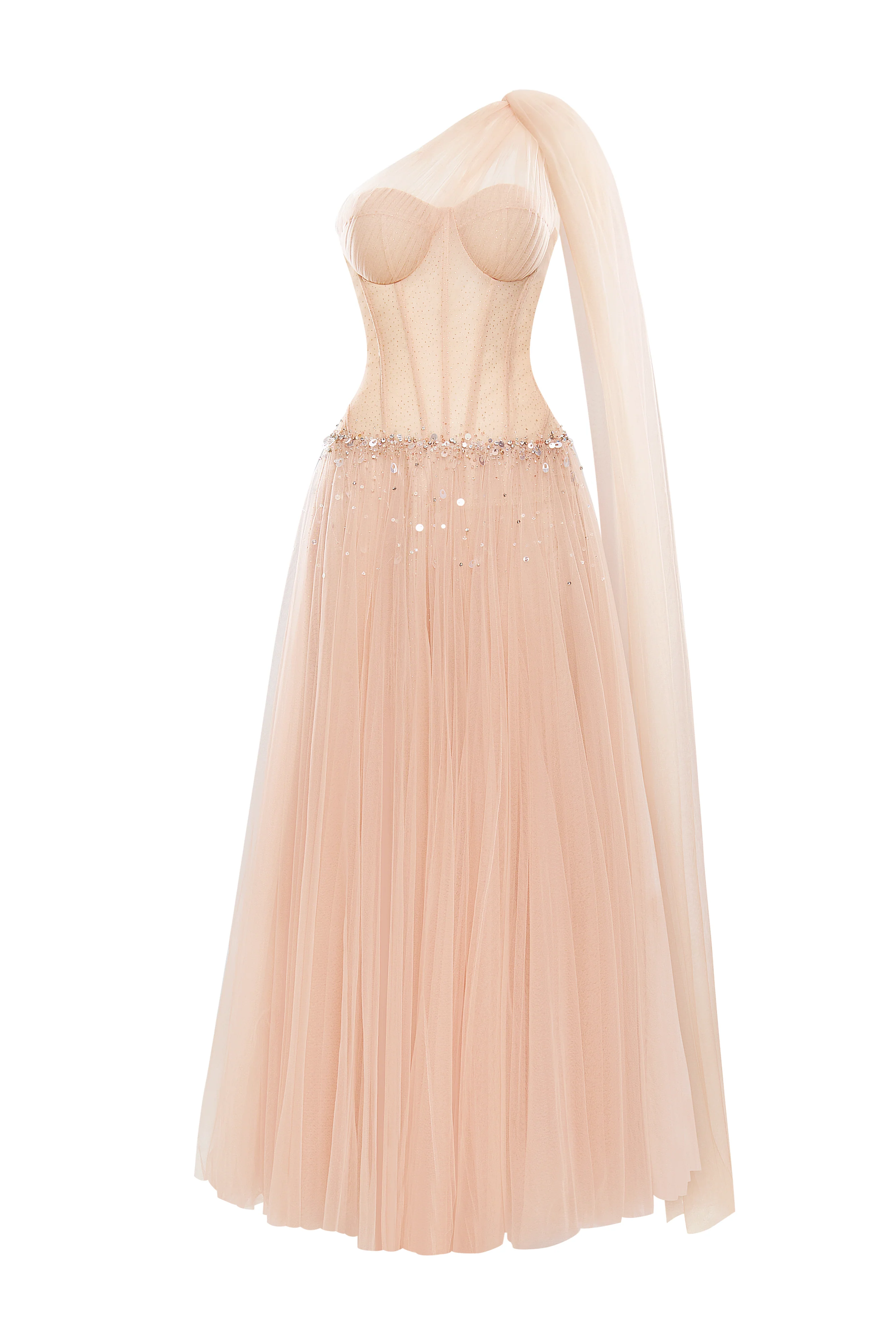 Roselith A-line One Shoulder Tulle Maxi Dress