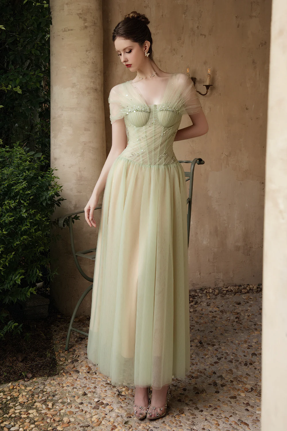 Mirelle A-line Stone Tulle Maxi Dress