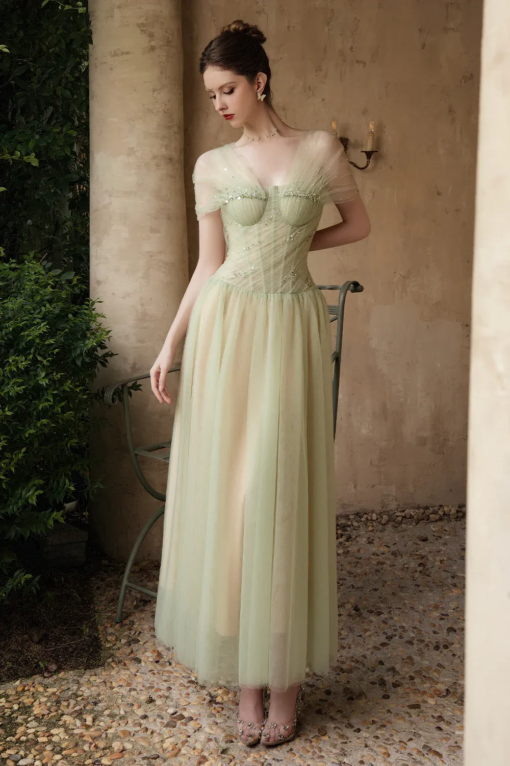 Mirelle A-line Stone Tulle Maxi Dress