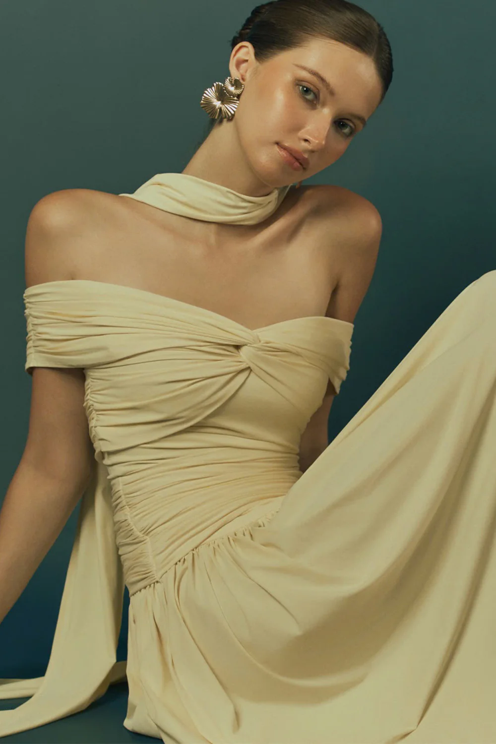 Aura A-line Off-Shoulder Spandex Blend Maxi Dress