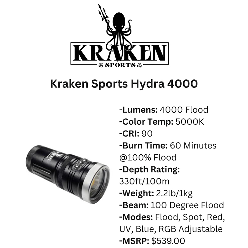 Kraken Hydra 4000 WRGBU 6000 high explosive diving flashlight with 4000 lumens