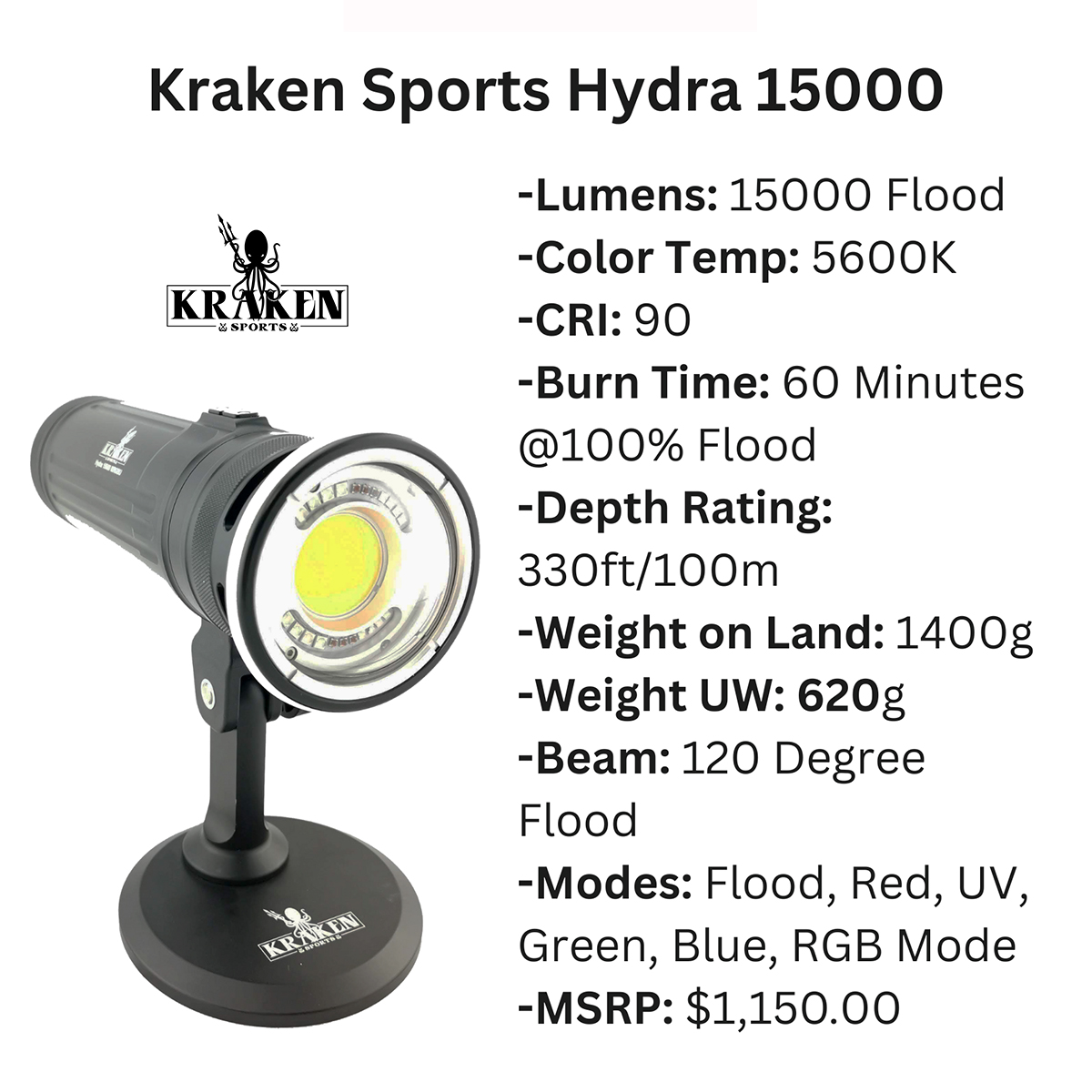 Kraken Hydra 15000 WRGBU Multi functional Integrated High Explosive Mode Flashlight