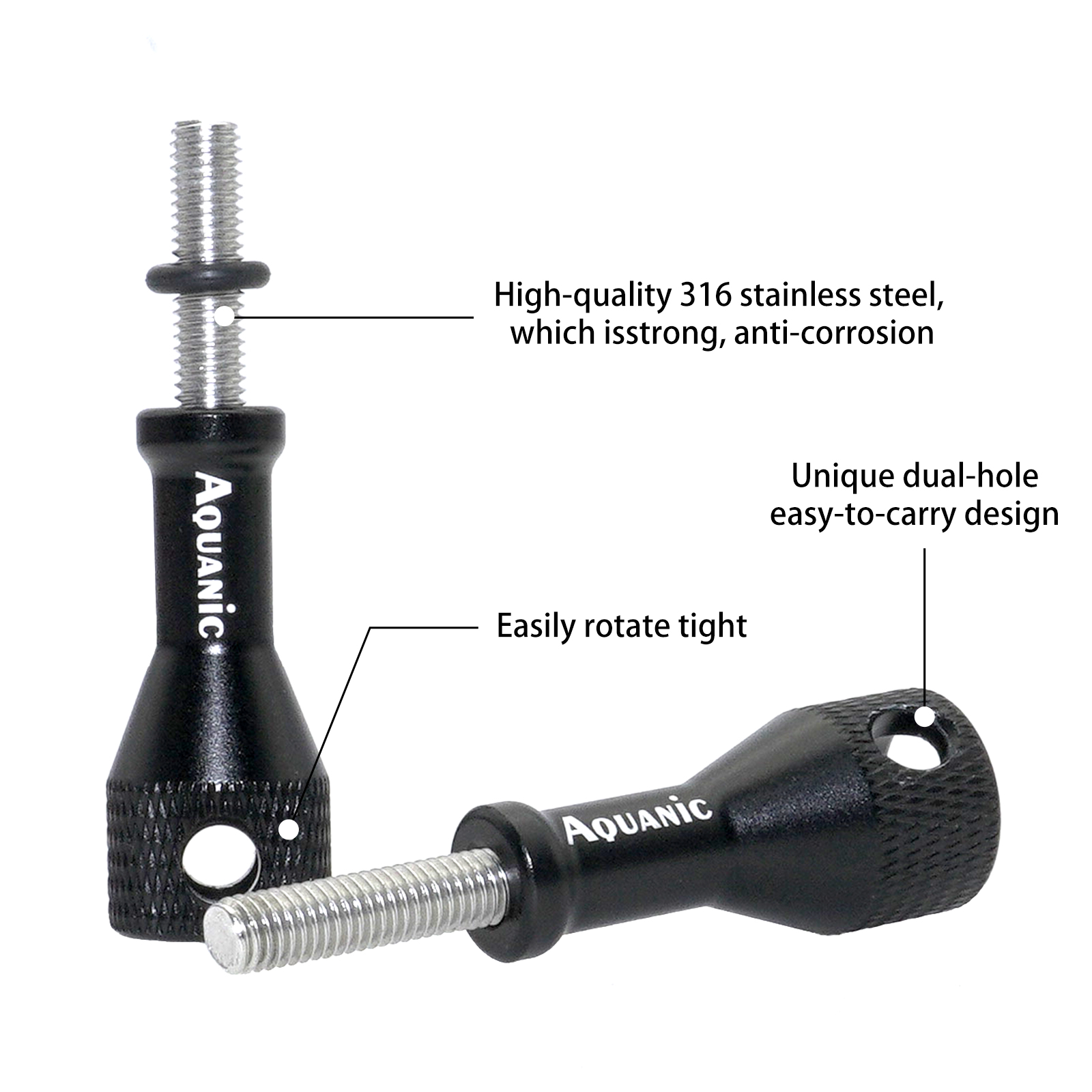 Aquanic holey Aluminum Alloy Thumbscrews for Gopro Hero 13/12/11/10/9/8/7/6/5/4/3+/3 and DJI osmo Sjcam Insta 360 Akaso-nitescuba