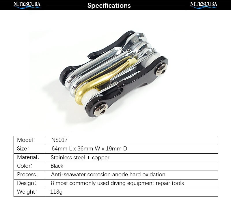 Multiple Tool Kit Portable Folding Key 316 Stainless Steel-nitescuba