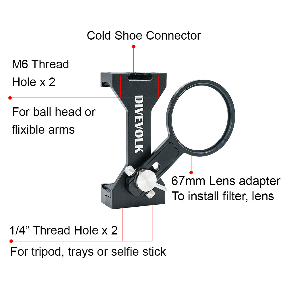 Seatouch 4 Max Plus Expansion Clamp with 67mm adapters arm suitable for divevolk lens and filter