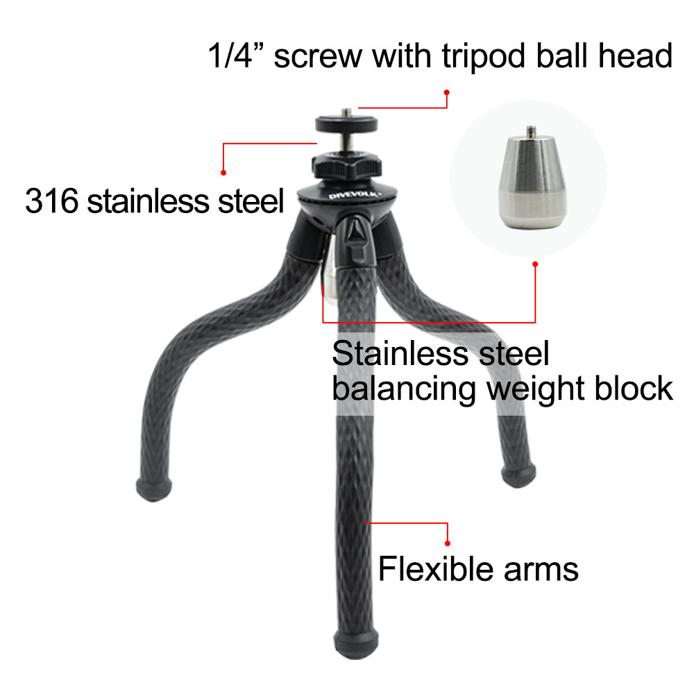 Underwater flexible tripod suitable for diving phone cases and compact cameras