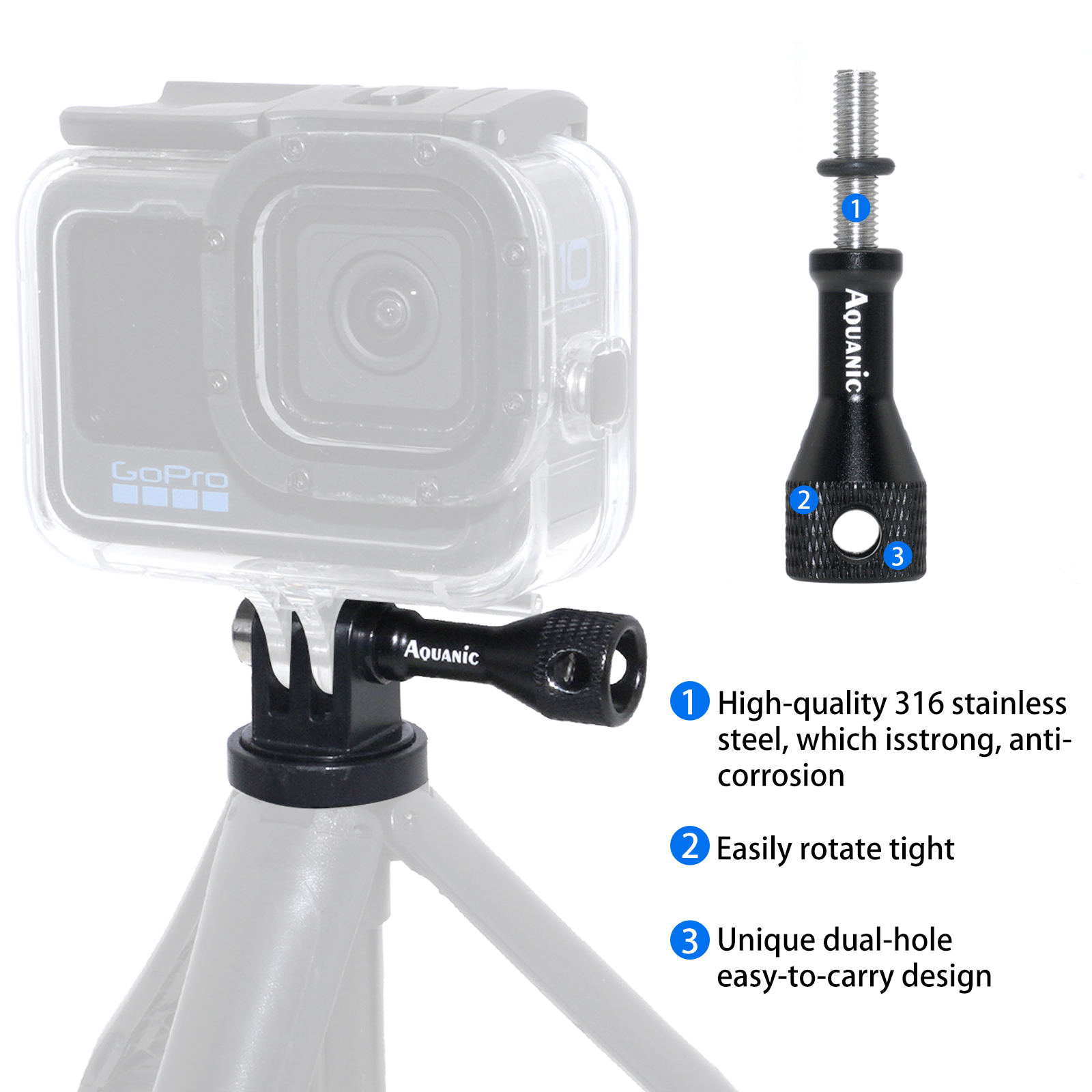 Aquanic holey Aluminum Alloy Thumbscrews for Gopro Hero 13/12/11/10/9/8/7/6/5/4/3+/3 and DJI osmo Sjcam Insta 360 Akaso-nitescuba