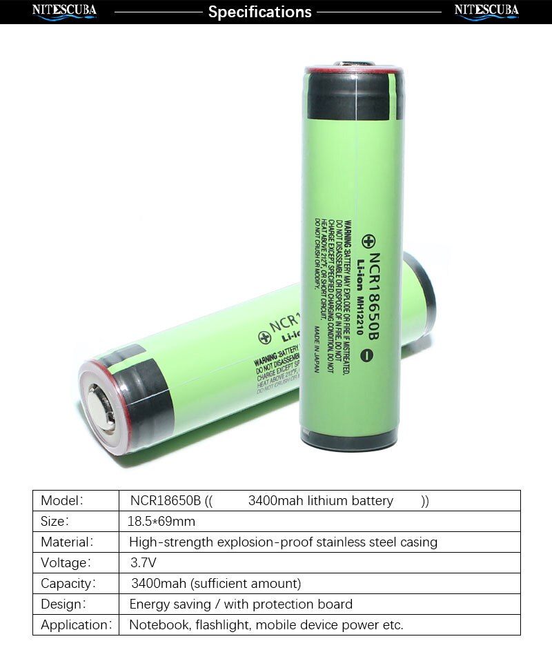 NCR18650B 3400mah Original protected For Panasonic 18650 3.7V-nitescuba
