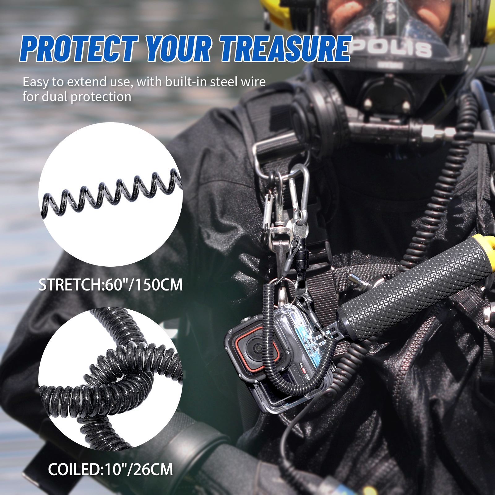 Aquanic UltraMagnetic Carabiner Keychain - Retractable Lanyard for Insta360/GoPro/DJI, Aluminum Thumbscrews, Quick Release-nitescuba