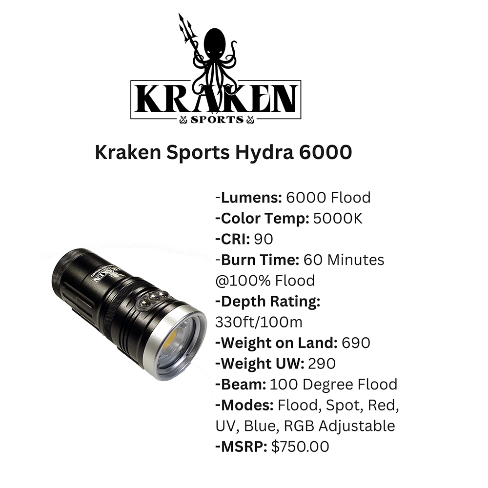 Kraken Hydra 6000 WRGBU explosive diving flashlight with 6000 lumens