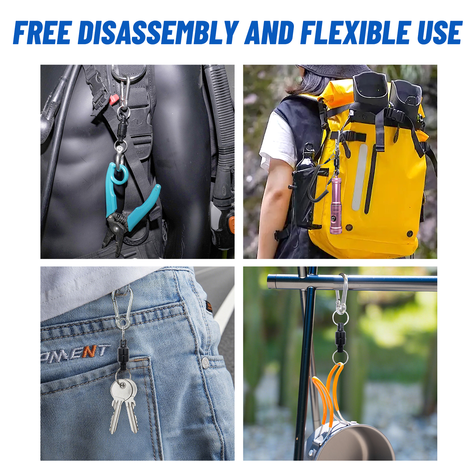 Aquanic UltraMagnetic Carabiner Keychain - Retractable Lanyard for Insta360/GoPro/DJI, Aluminum Thumbscrews, Quick Release-nitescuba