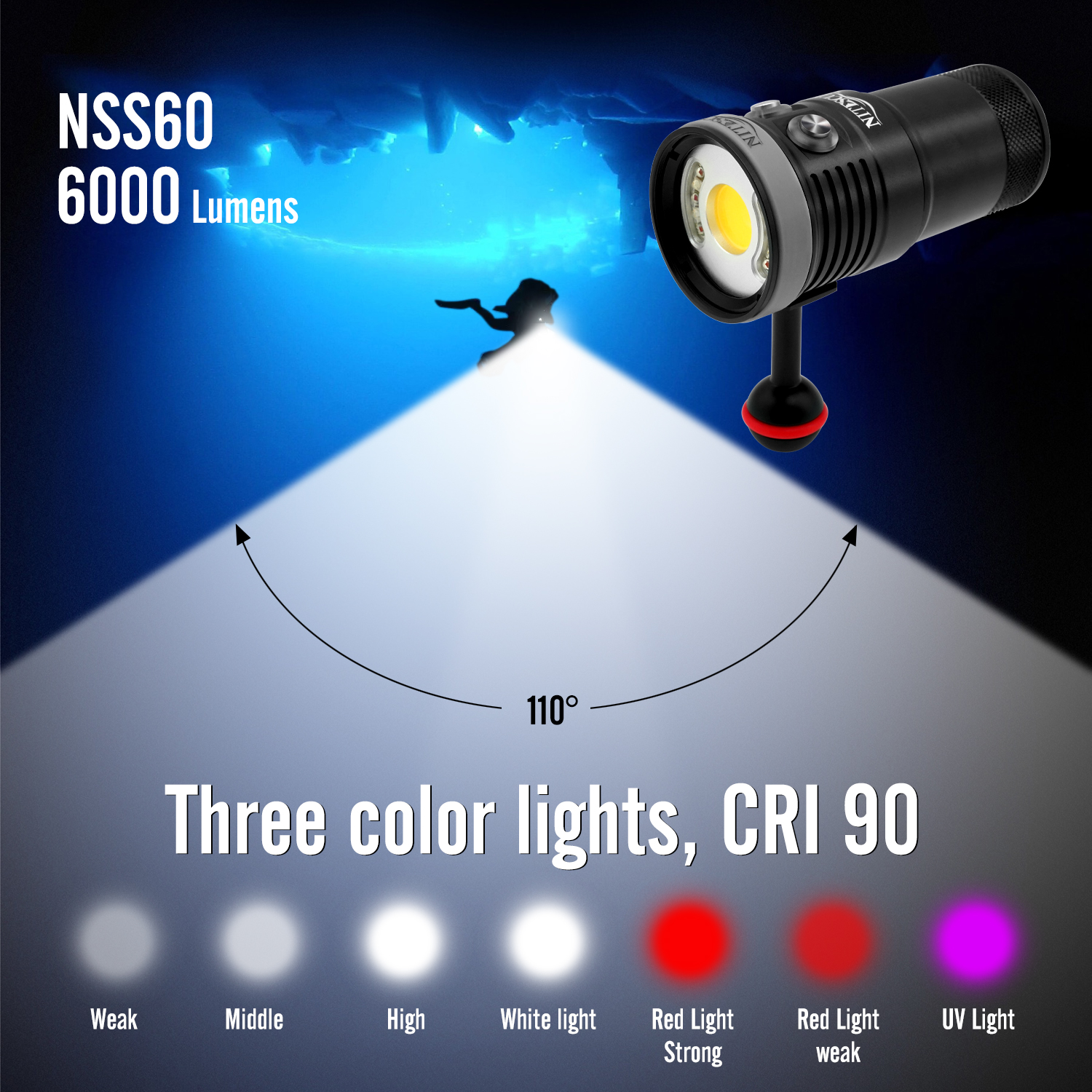 NSS60 Multi-Color Dive Light 6000lumen