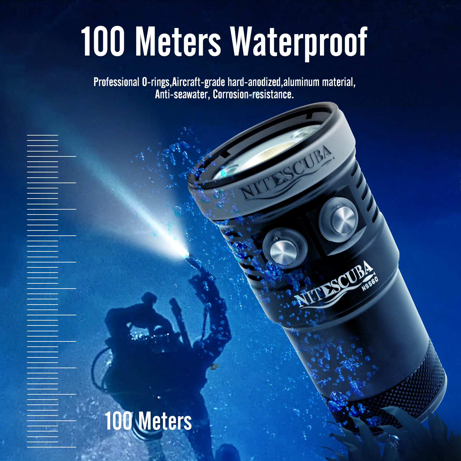 Nitescuba NSS60 Multi-color Diving flashlight IPX8 Waterproof rating 6000lumen CRI 90