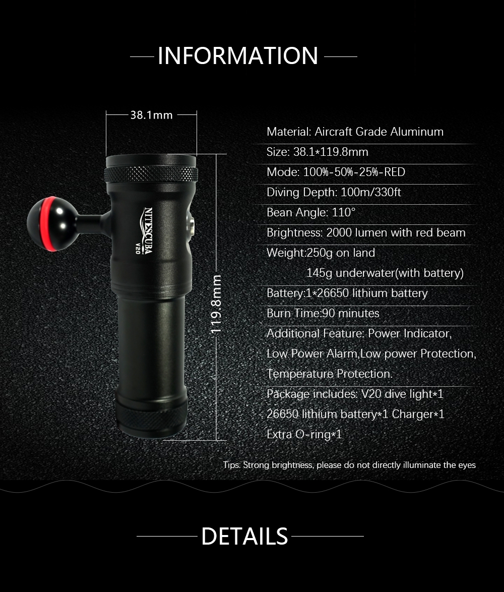 Nitescuba Diving Led Video Light Tray Loc Line Flex Arm