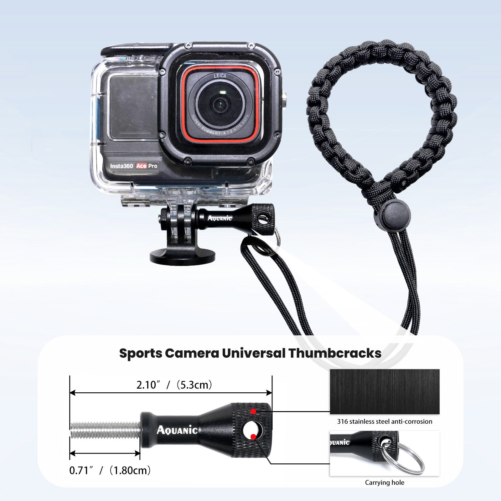 Aquanic Quick Release Adjustable Lanyard for GoPro/Insta360/DJI Cameras.