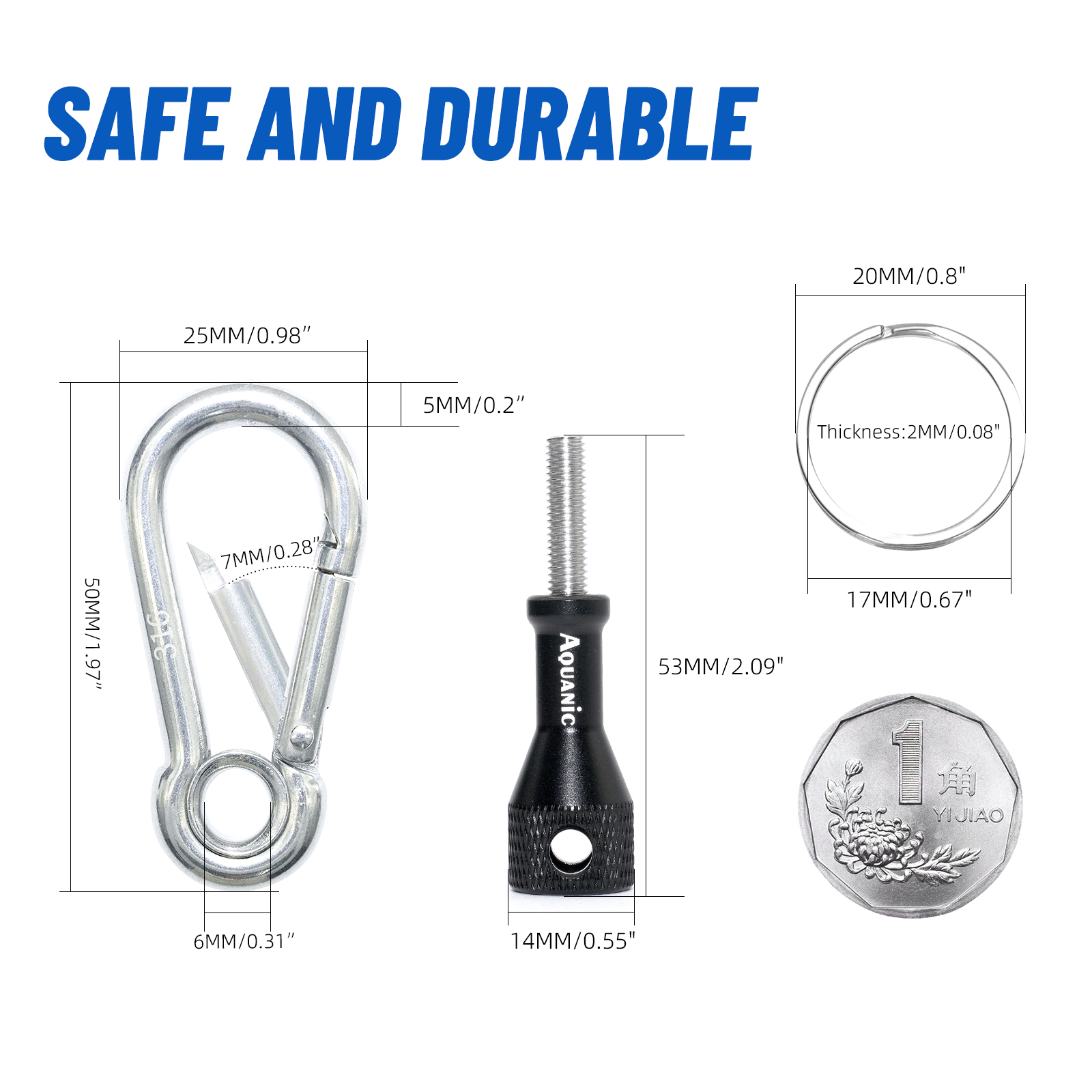 Aquanic UltraMagnetic Carabiner Keychain - Retractable Lanyard for Insta360/GoPro/DJI, Aluminum Thumbscrews, Quick Release-nitescuba
