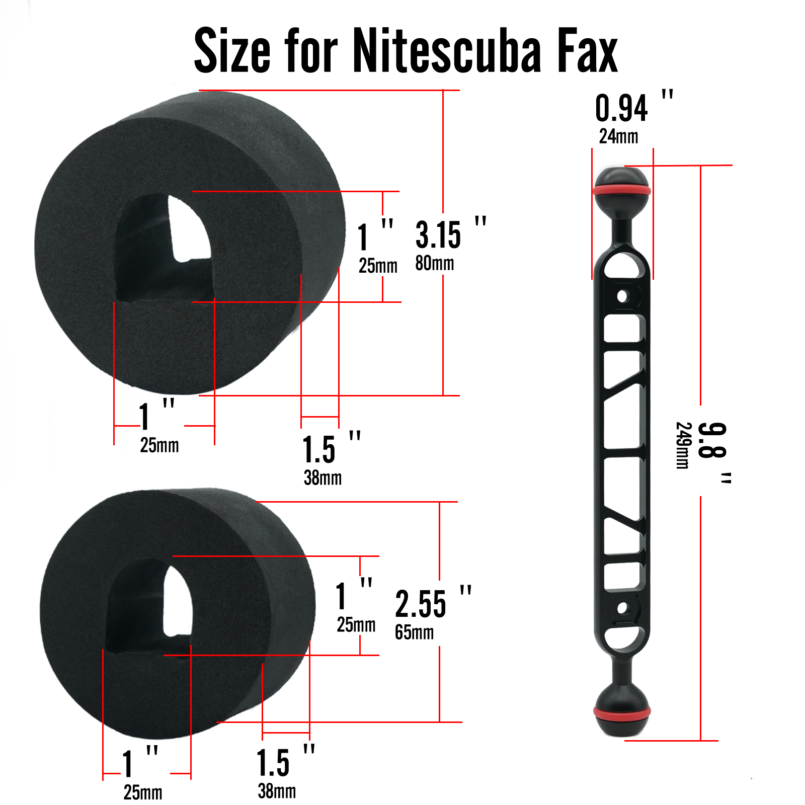 NiteScuba FAXS/FAXM float block Suitable for diving light arm helps to reduce the weight of diving equipment-nitescuba