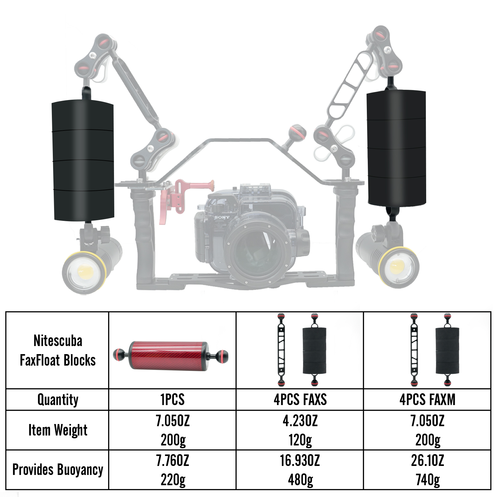 NiteScuba FAXS/FAXM float block Suitable for diving light arm helps to reduce the weight of diving equipment-nitescuba