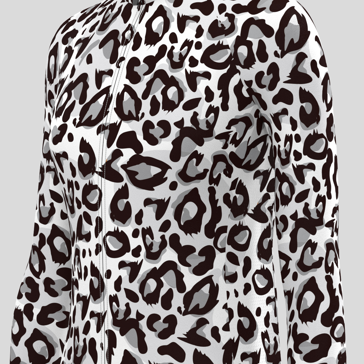 Leopard Print Women's LS Cycling Jersey - Black/White