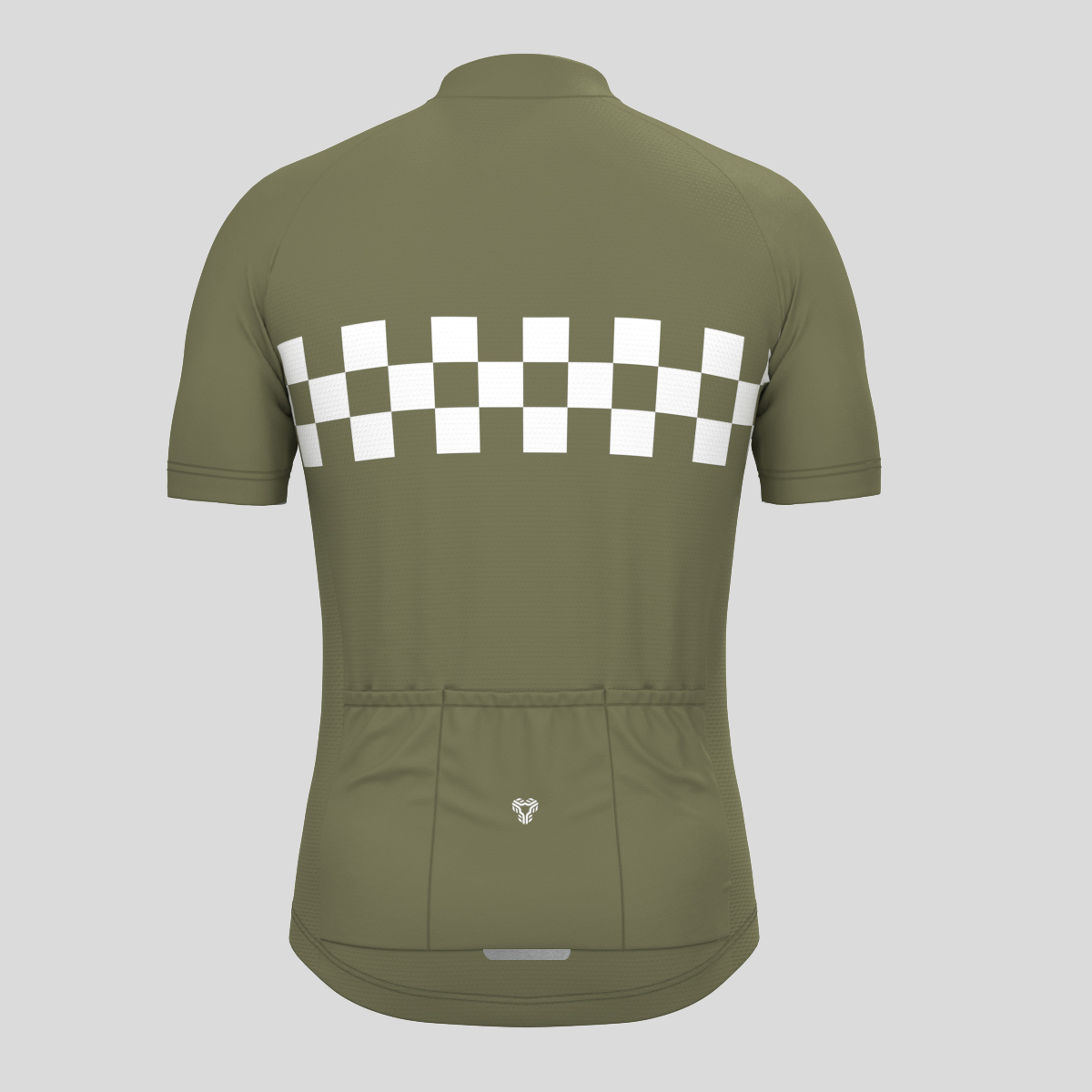 Men's Checkered Flag Retro Cycling Jersey - Olive