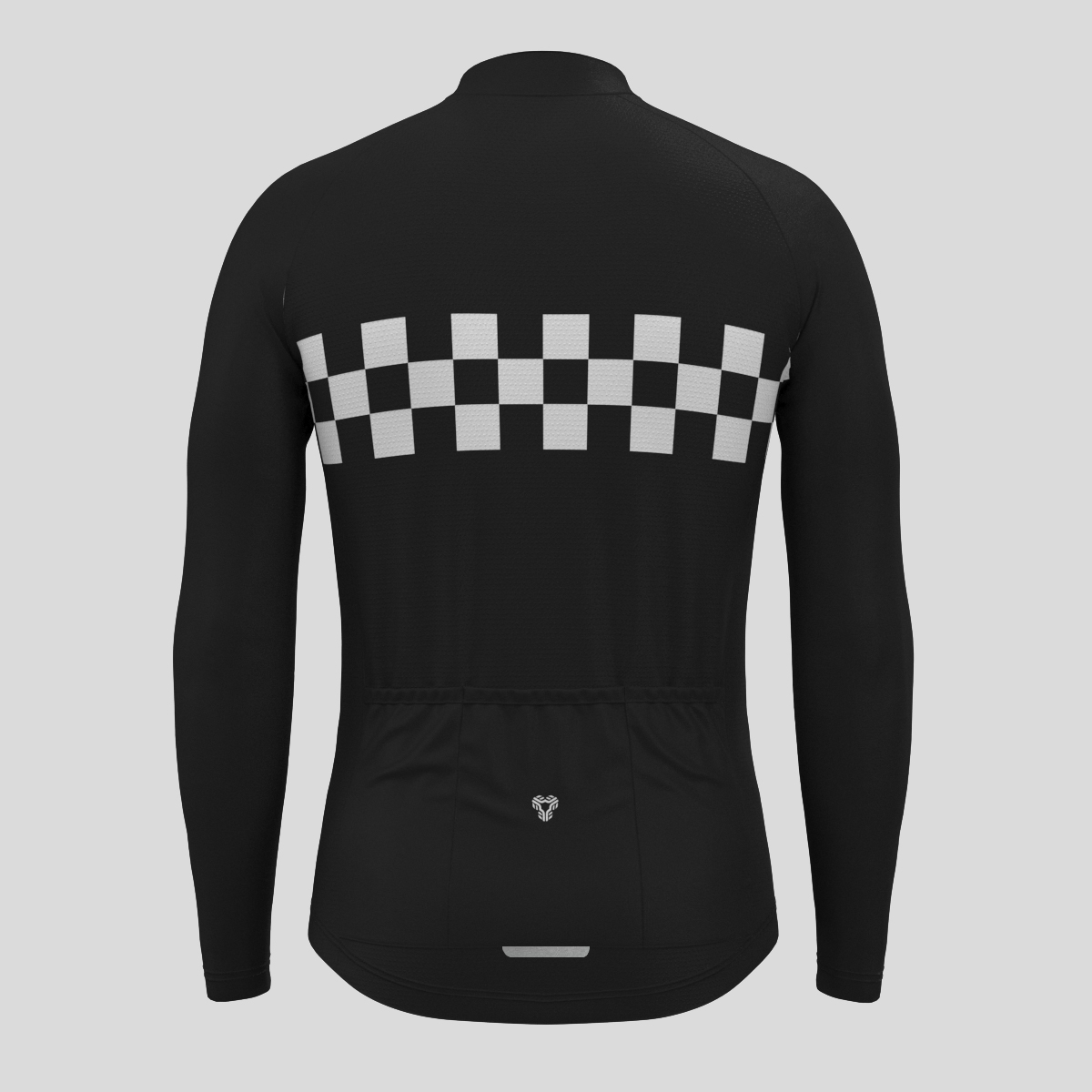Men's Checkered Flag Retro LS Cycling Jersey - Black