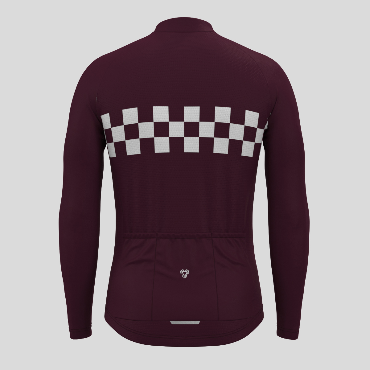 Men's Checkered Flag Retro LS Cycling Jersey - Burgundy