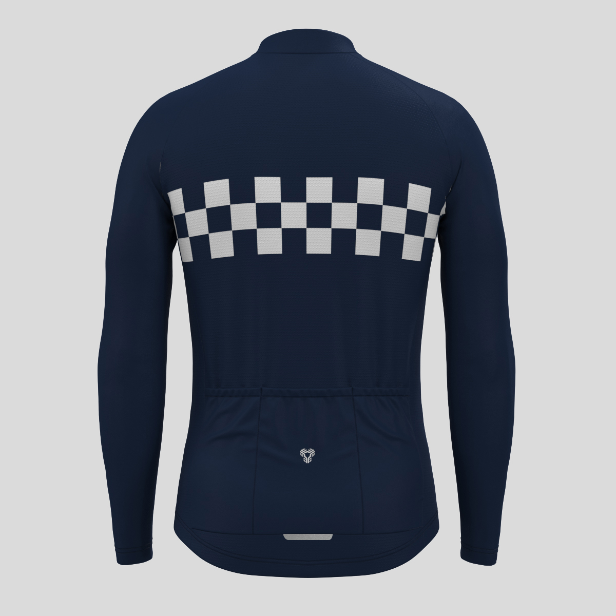 Men's Checkered Flag Retro LS Cycling Jersey - Navy