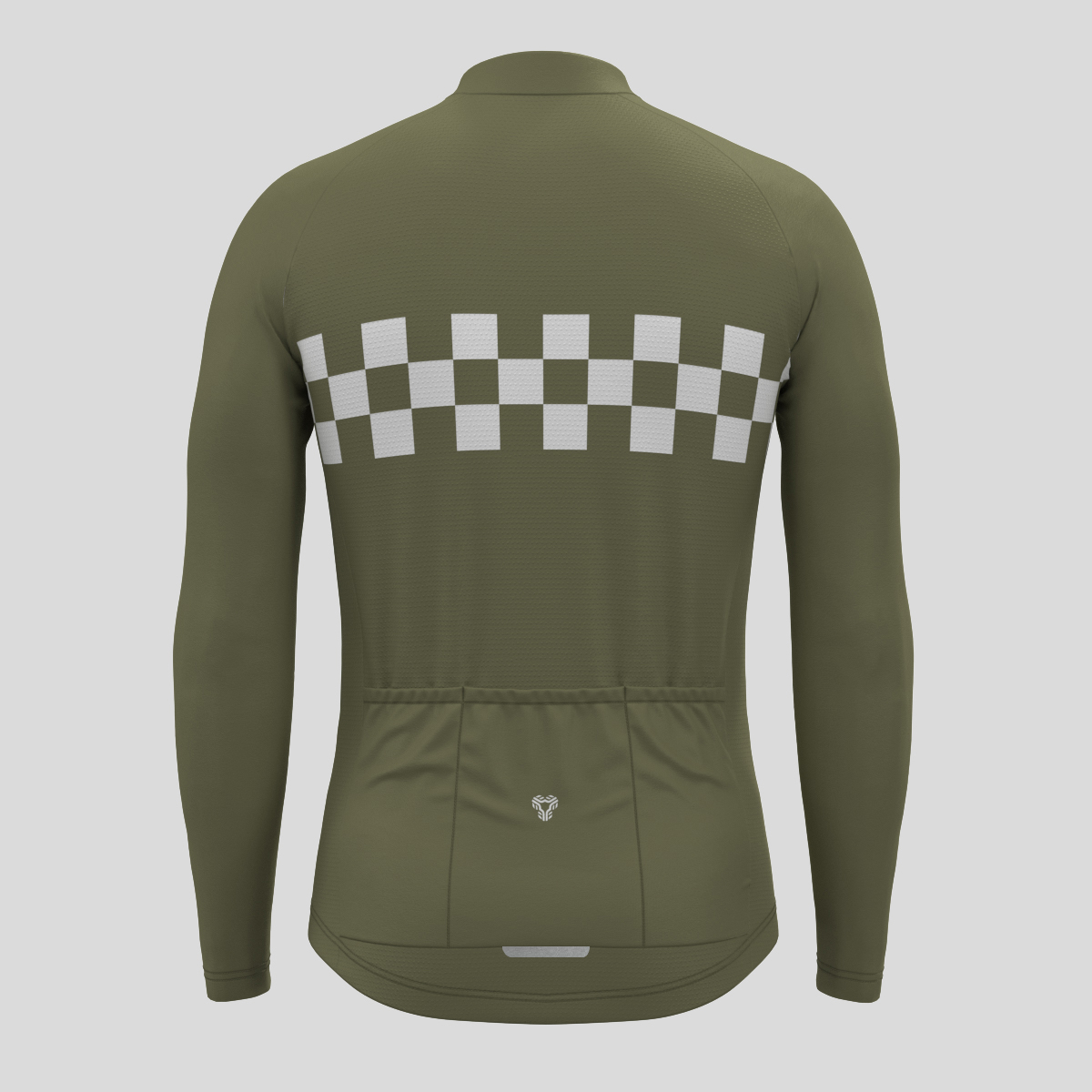 Men's Checkered Flag Retro LS Cycling Jersey - Olive