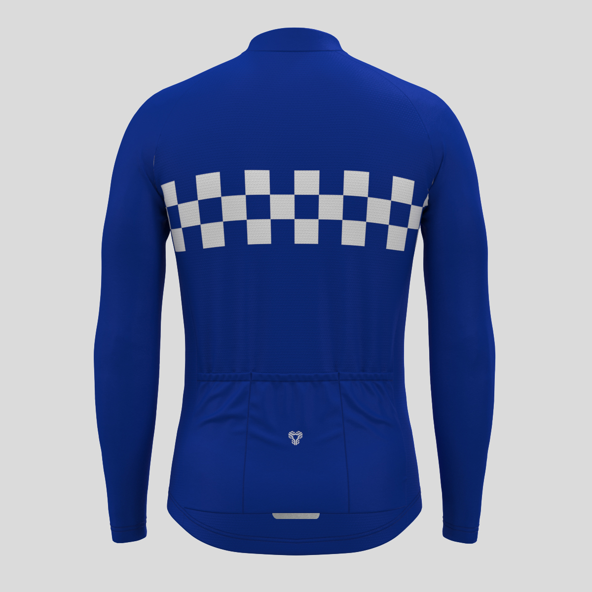 Men's Checkered Flag Retro LS Cycling Jersey - Racing Blue