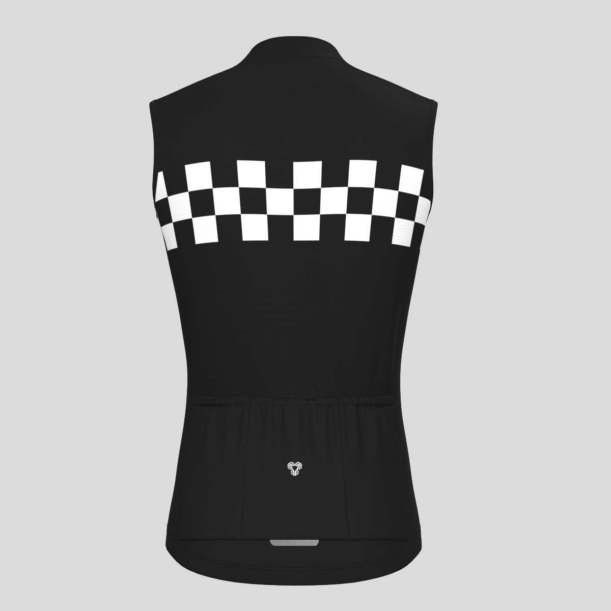 Men's Checkered Flag Retro Sleeveless Cycling Jersey - Black