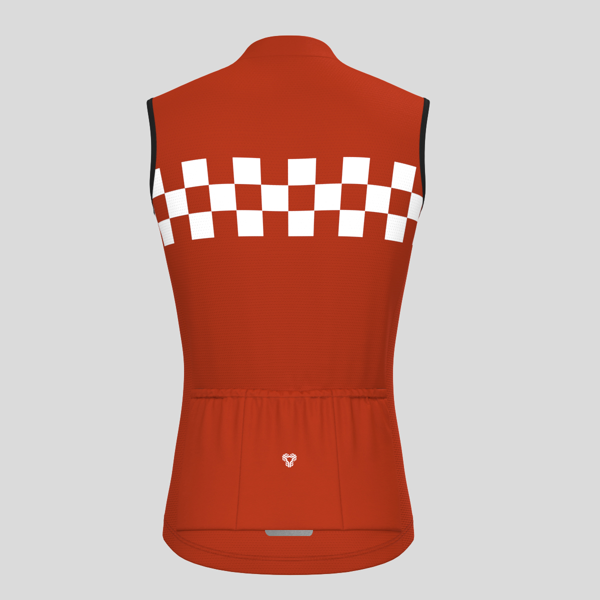 Men's Checkered Flag Retro Sleeveless Cycling Jersey - Brick