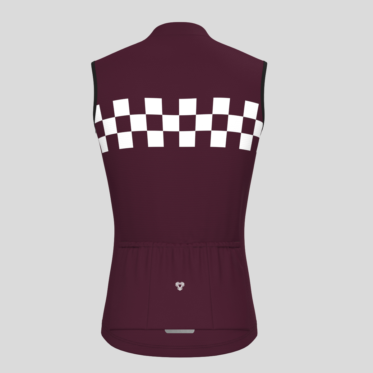 Men's Checkered Flag Retro Sleeveless Cycling Jersey - Burgundy