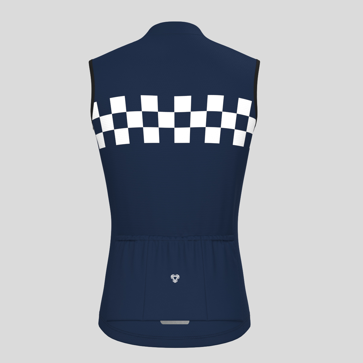 Men's Checkered Flag Retro Sleeveless Cycling Jersey - Navy