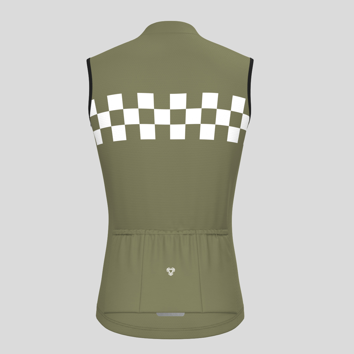 Men's Checkered Flag Retro Sleeveless Cycling Jersey - Olive