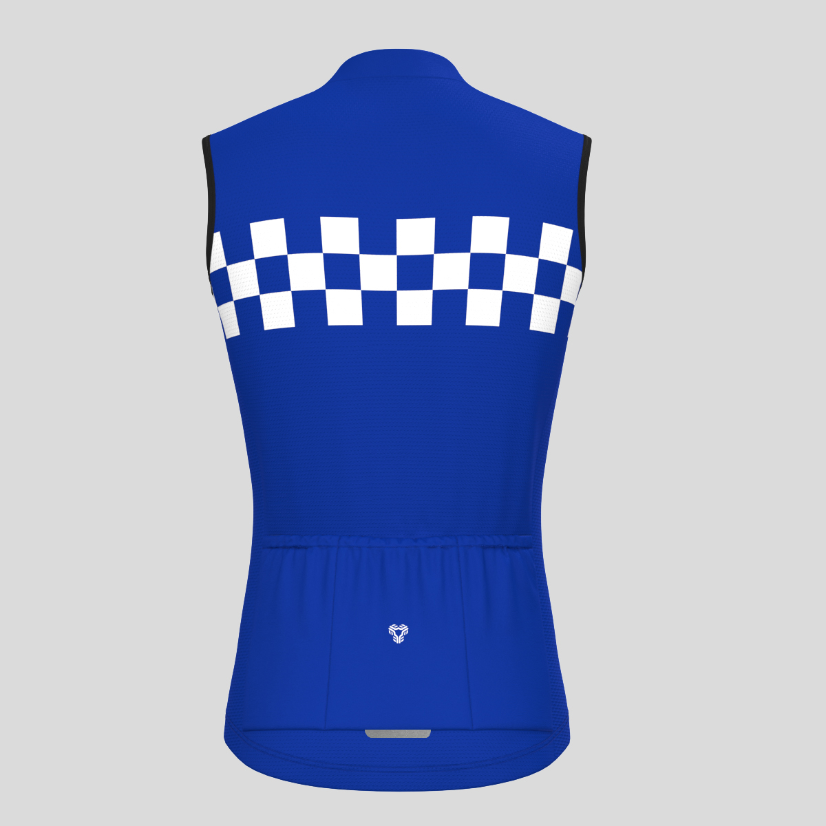Men's Checkered Flag Retro Sleeveless Cycling Jersey - Racing Blue