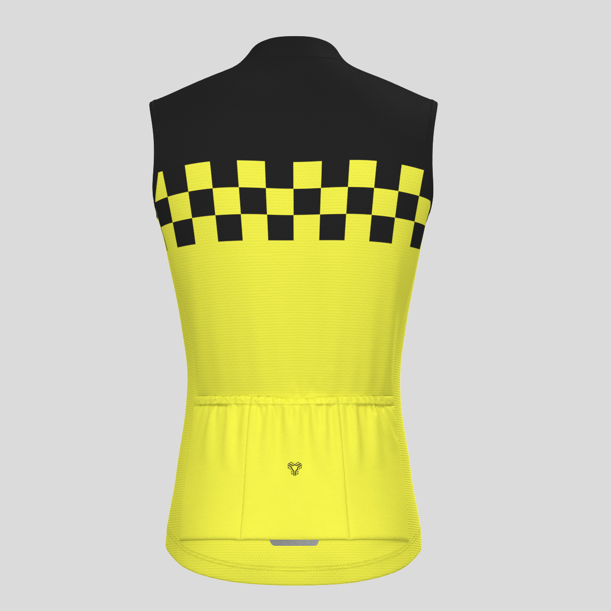 Men's Checkered Flag Retro Sleeveless Cycling Jersey - Yellow
