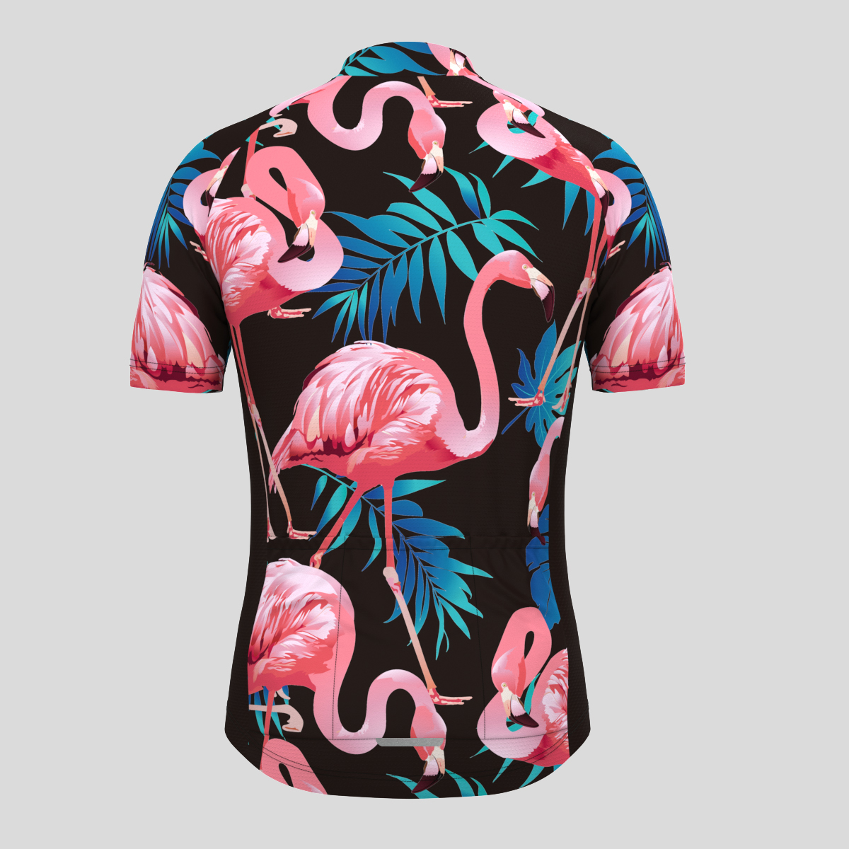 Men's Flamingo & Tropical Print Cycling Jersey - Black