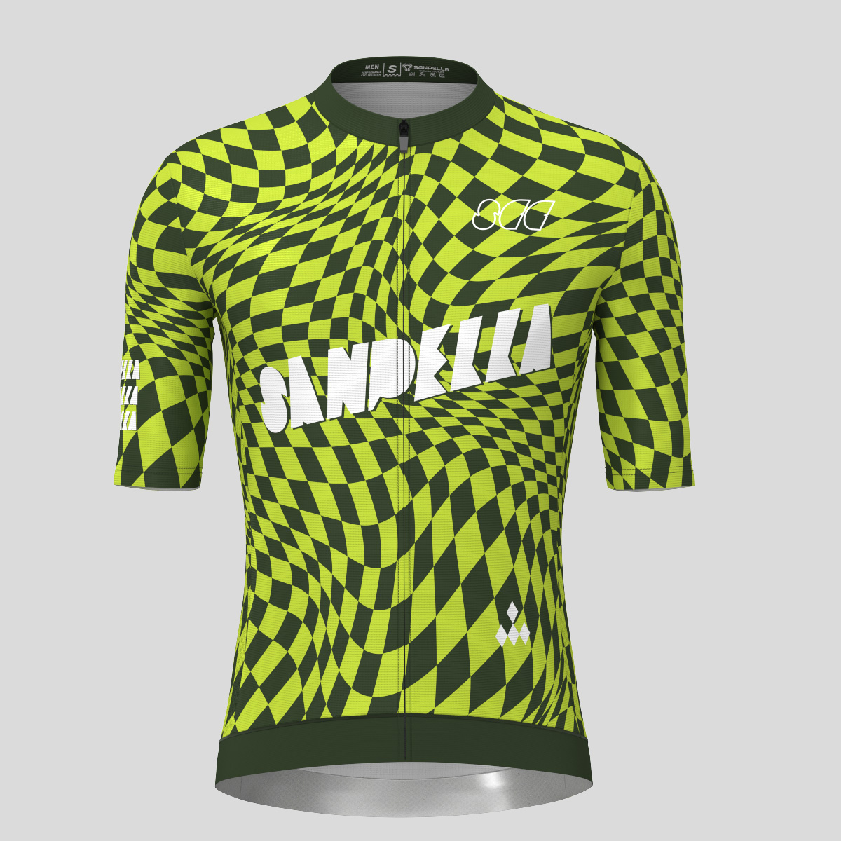 Men's Motivate Wavy checkered Cycling Jersey - Dark Green/Lime
