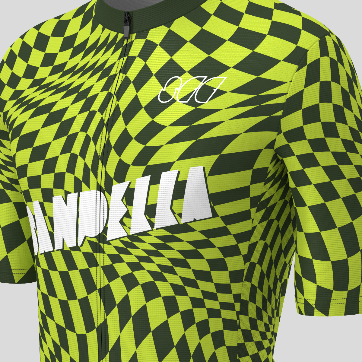 Men's Motivate Wavy checkered Cycling Jersey - Dark Green/Lime