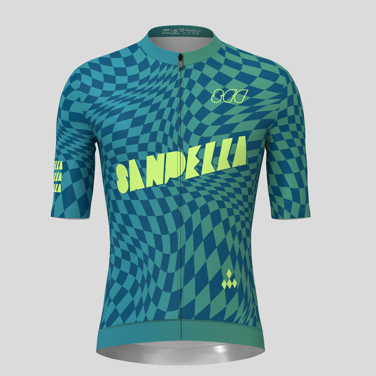 Men's Motivate Wavy checkered Cycling Jersey - Navy/Green