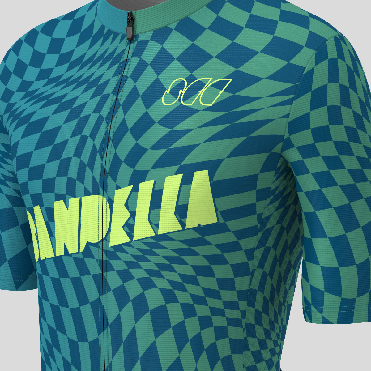 Men's Motivate Wavy checkered Cycling Jersey - Navy/Green