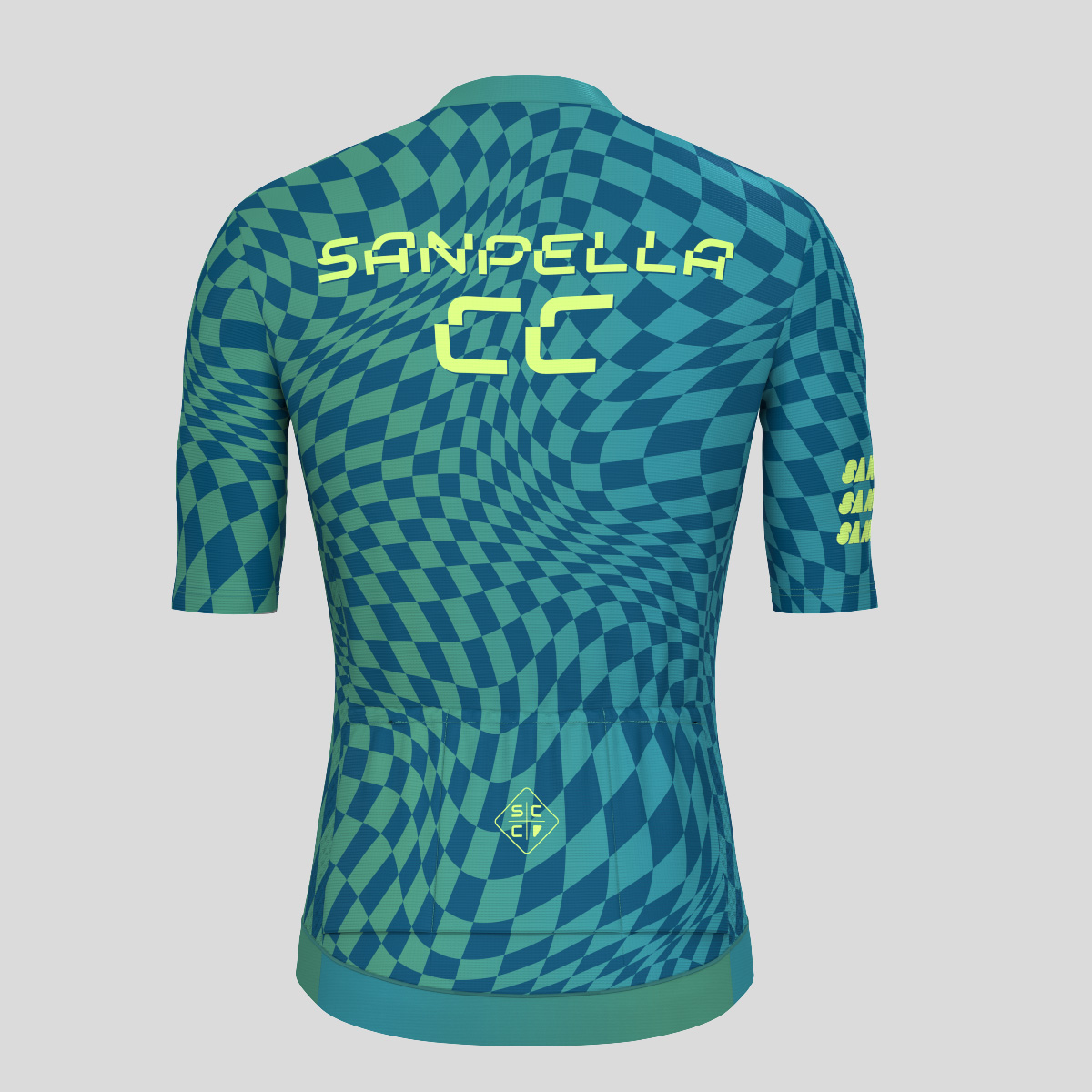 Men's Motivate Wavy checkered Cycling Jersey - Navy/Green