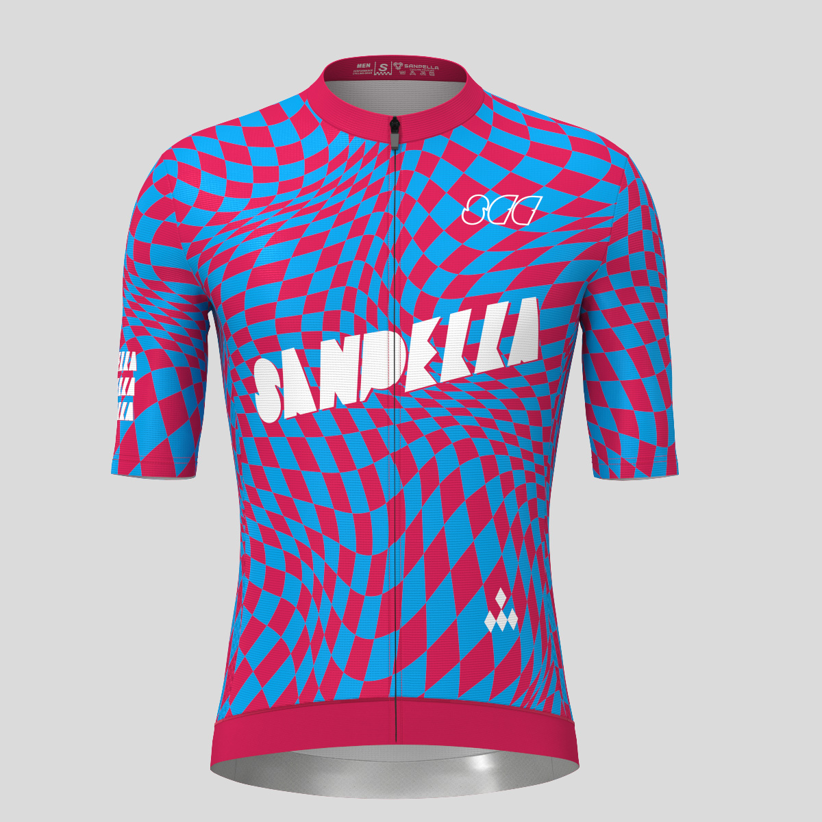 Men's Motivate Wavy checkered Cycling Jersey - Ruby/Blue