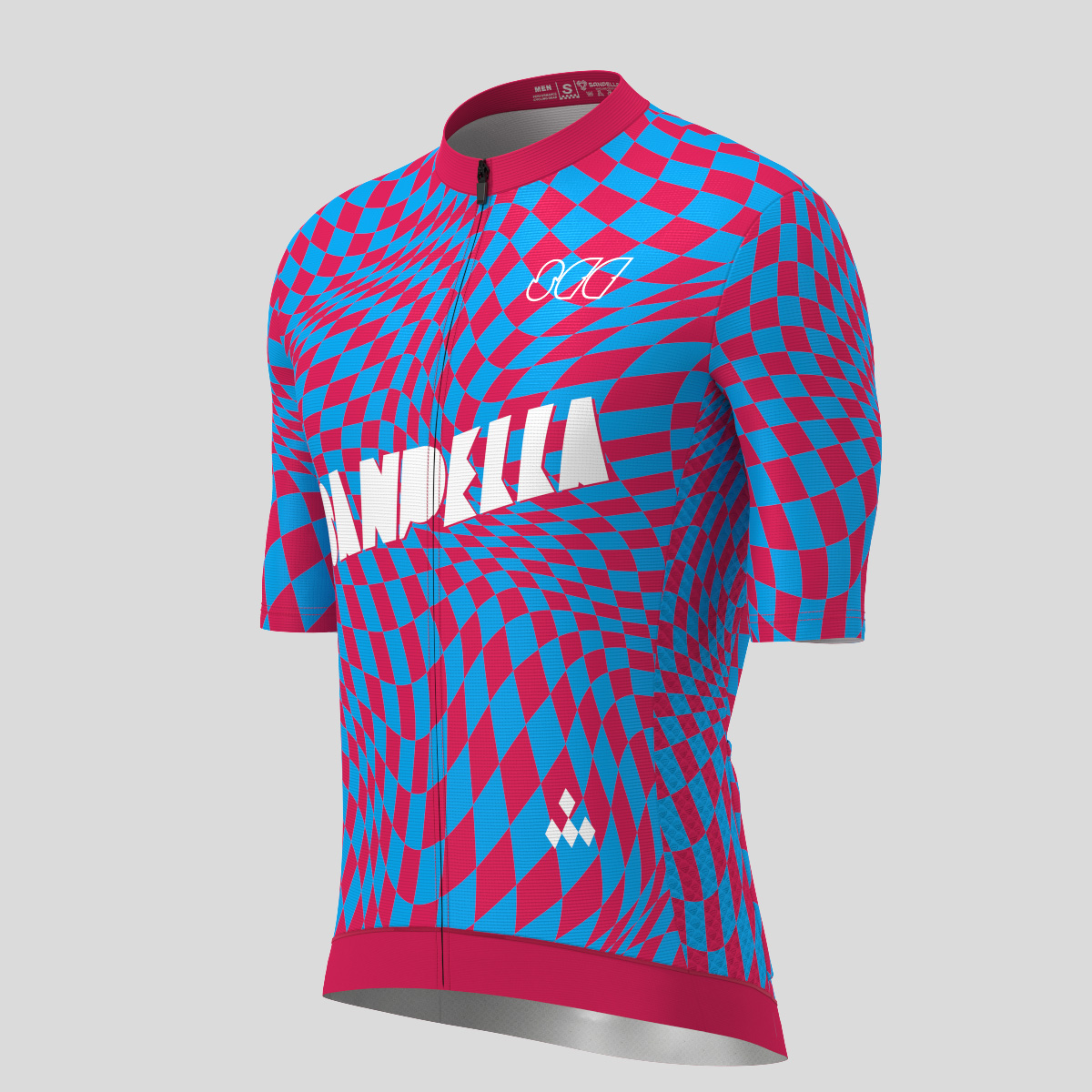 Men's Motivate Wavy checkered Cycling Jersey - Ruby/Blue