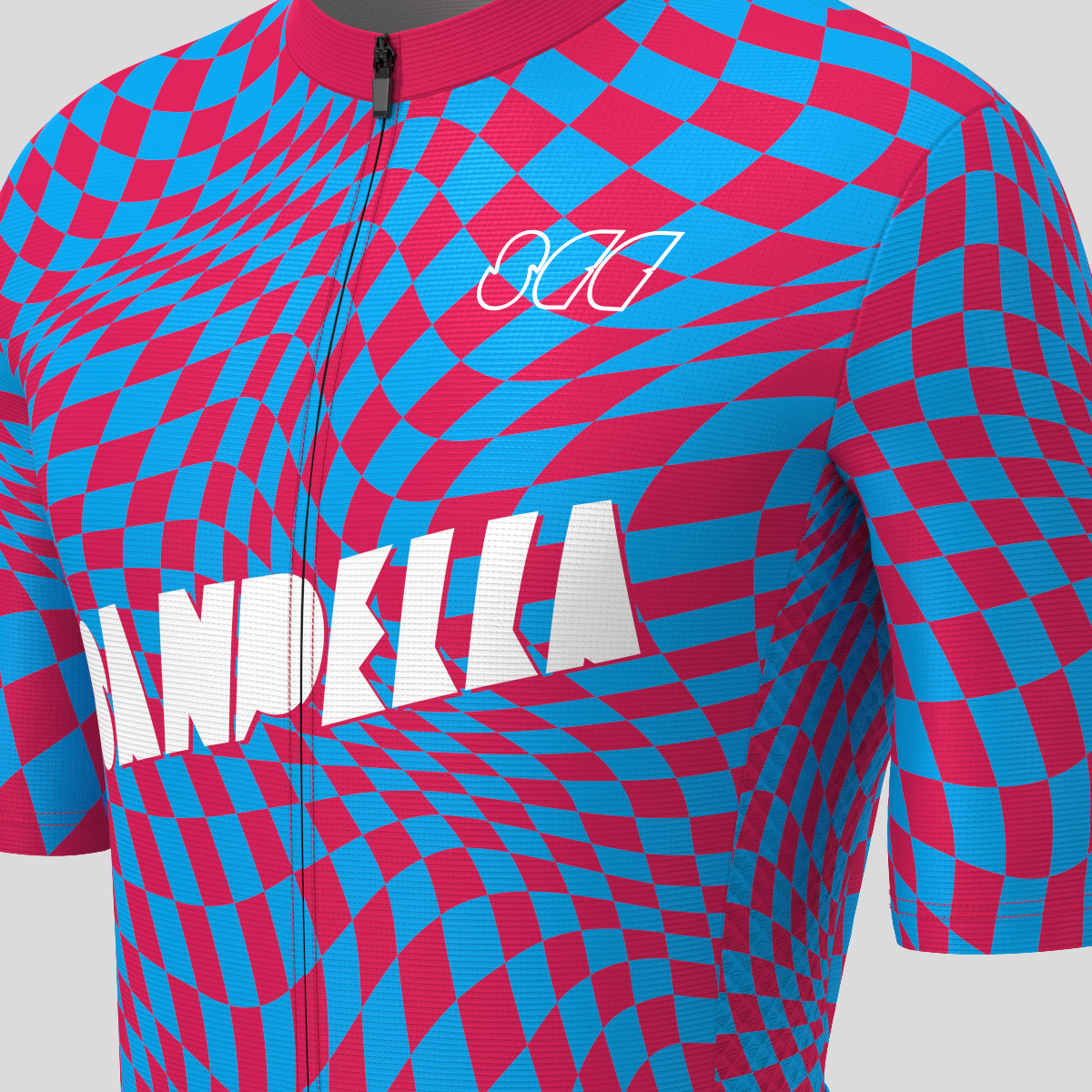Men's Motivate Wavy checkered Cycling Jersey - Ruby/Blue