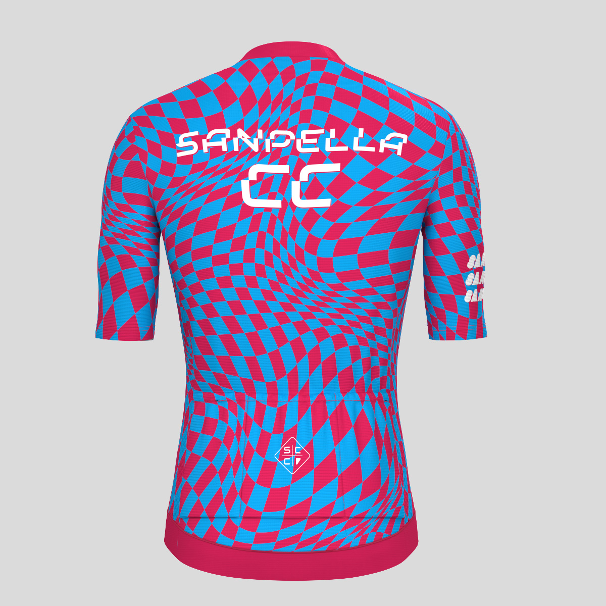 Men's Motivate Wavy checkered Cycling Jersey - Ruby/Blue