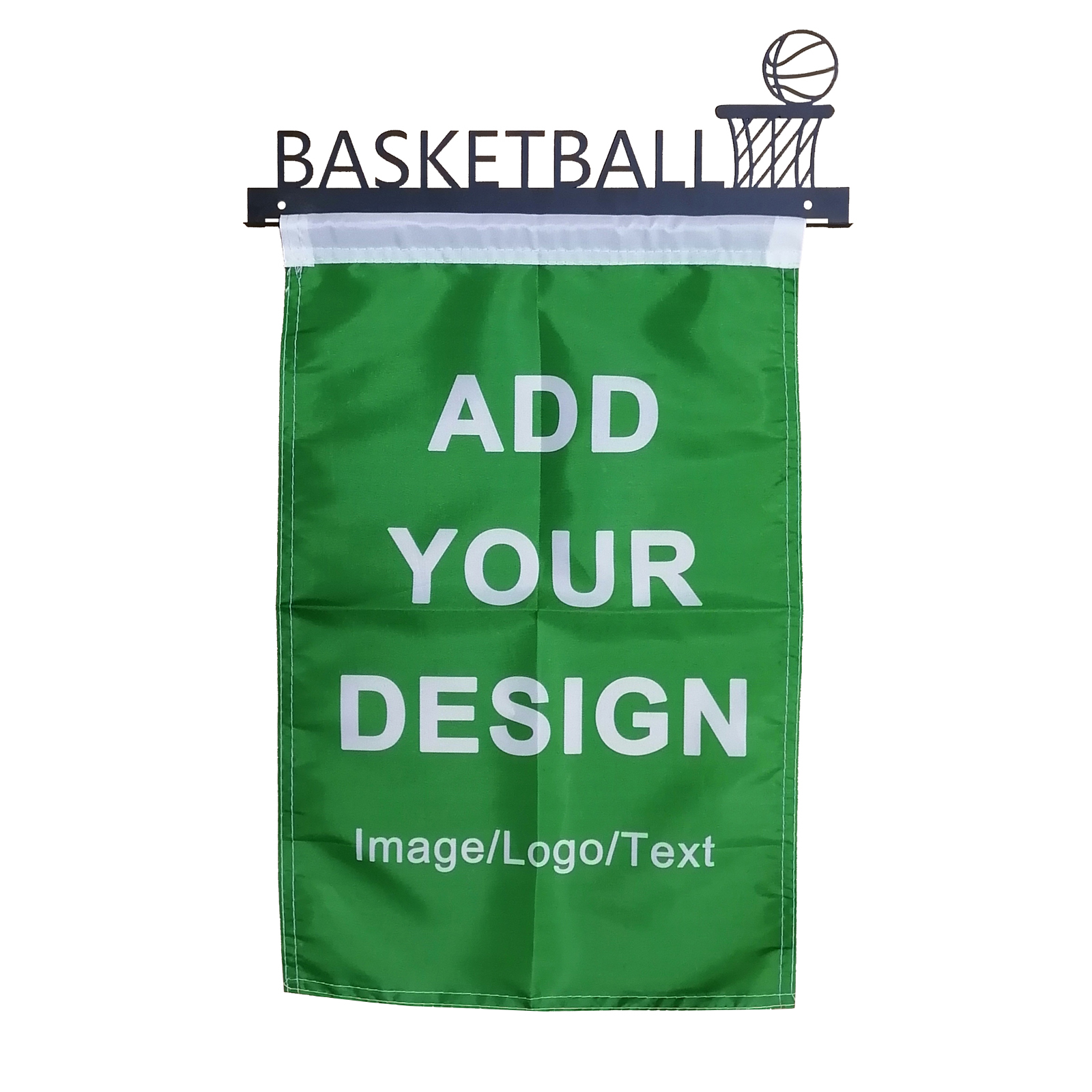 Personalised Flag Custom Banner with Basketball Wrought Iron Flag Stand Wall Hanger